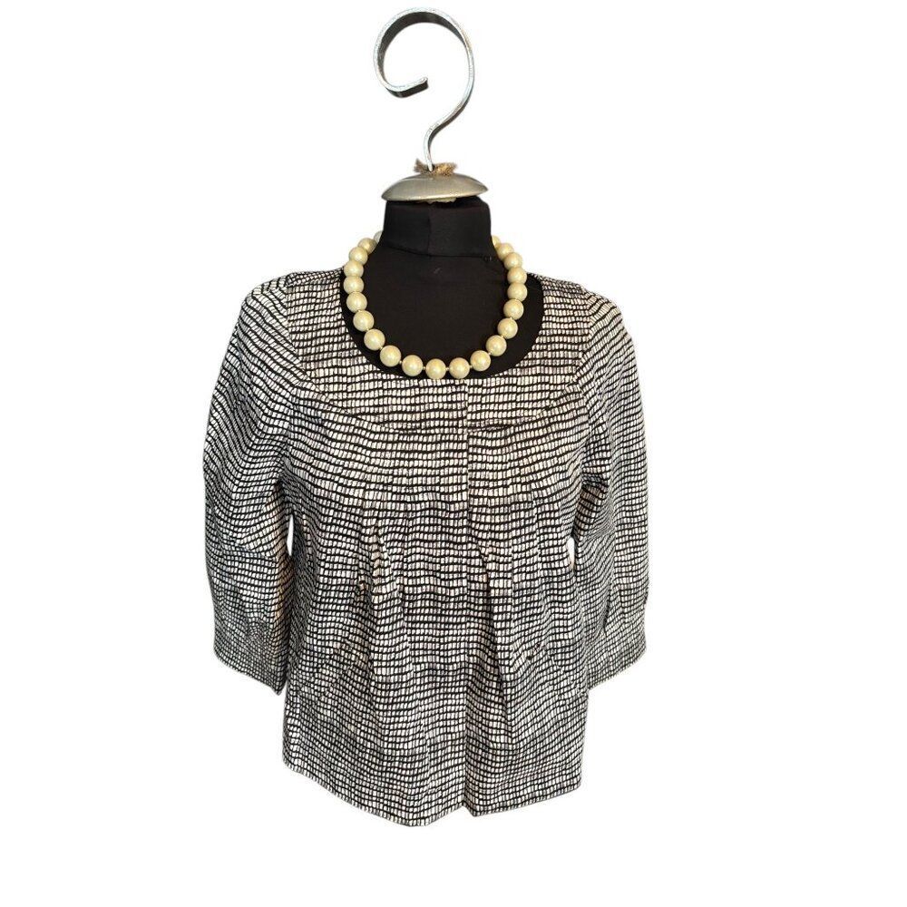 Womens Black & White Checkered Houndstooth Pleated Blouse sz 6